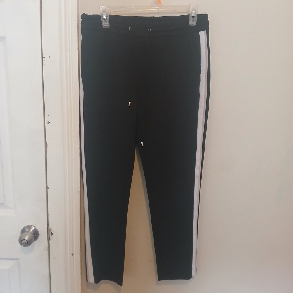 Le Chateau Low Rise Black Joggers with Side Stripes